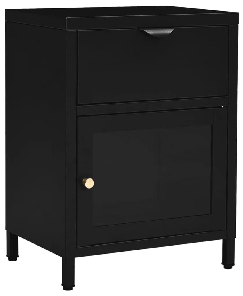 2 db fekete acél és üveg éjjeliszekrény 40 x 30 x 54,5 cm