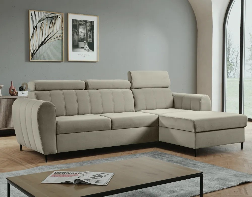 Kinyitható ülőgarnitúra, bézs, jobbos, KORIO