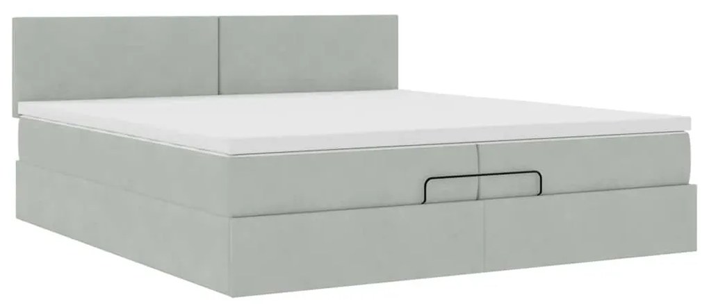 Ottomán ágykeret matraccal világosszürke 200x200 cm bársony