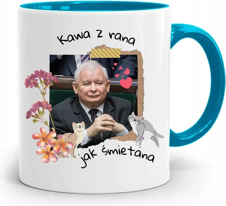Kék Vicces Bögre Jaroslaw Kaczynski fényképes nyomattal
