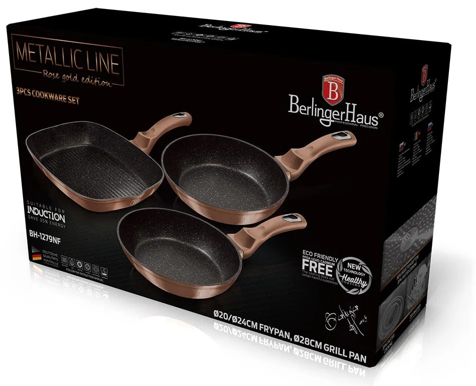 Indukciós 3 részes serpenyő készlet Metallic Line Rose Gold Edition Berlinger Haus