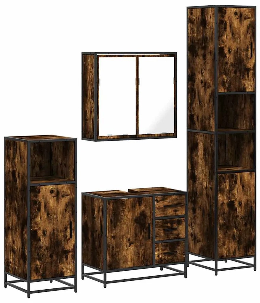 4 részes füstös tölgy színű szerelt fa fürdőszobai bútorszett