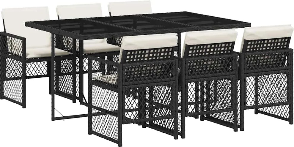vidaXL 7 részes fekete polyrattan kerti étkezőgarnitúra párnával