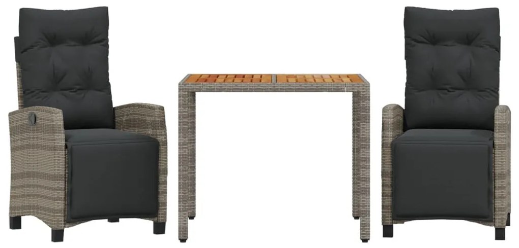 3 részes szürke polyrattan kerti étkezőgarnitúra párnával