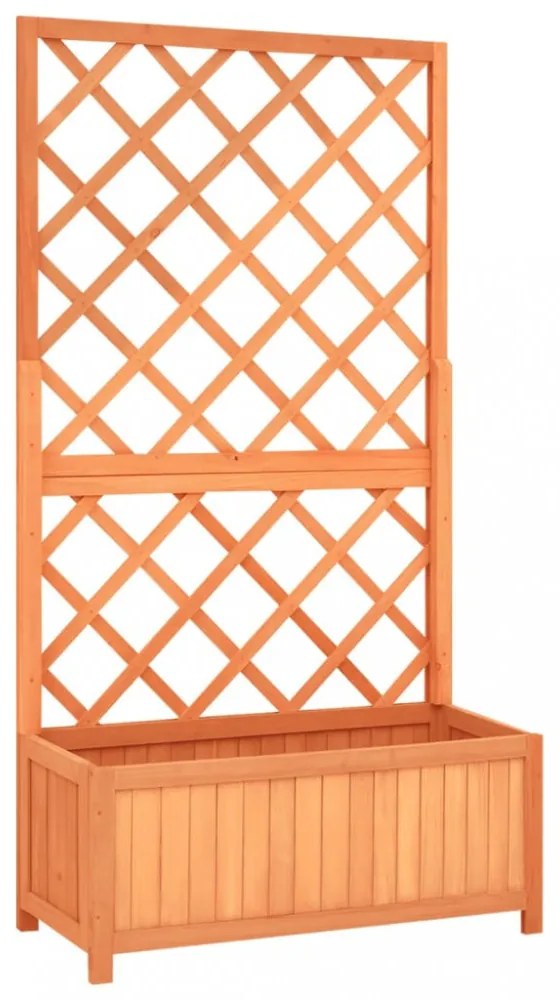 barna tömör fenyőfa rácsos kerti ültetőláda 70 x 30 x 135 cm