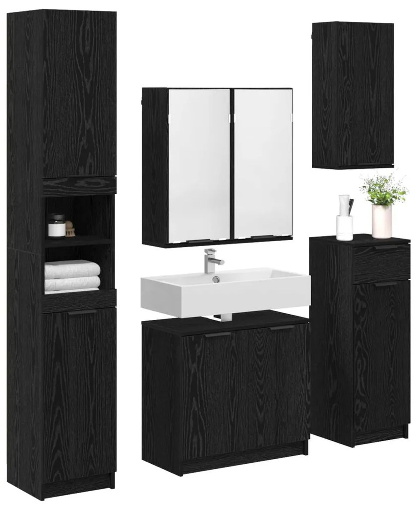 vidaXL Fürdőszoba bútor szett fiókkal 5 pcs Fekete tölgy Faanyag