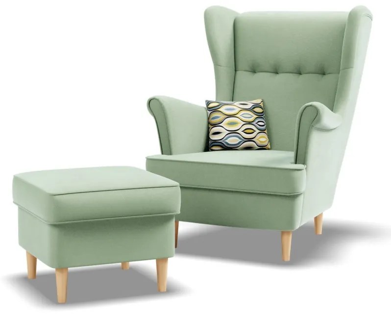 Uszak fotel, bársony, zöld