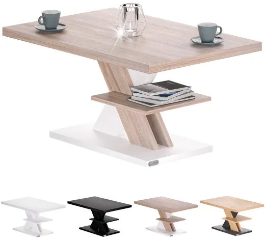 Casaria® Detroit dohányzóasztal 90x60x45 cm - fehér/tölgy