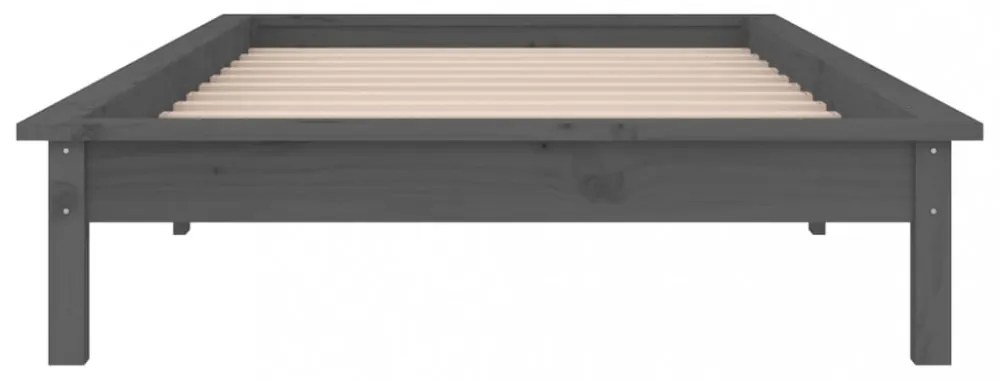 szürke tömör fa ágykeret LED világítással 90x200 cm