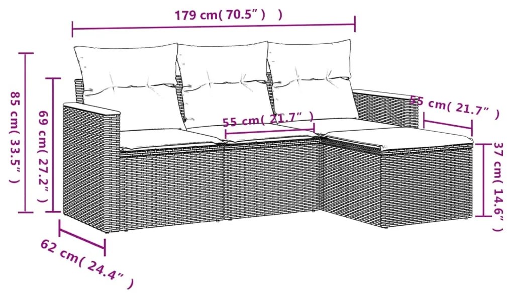 4 részes szürke polyrattan kerti ülőgarnitúra párnákkal