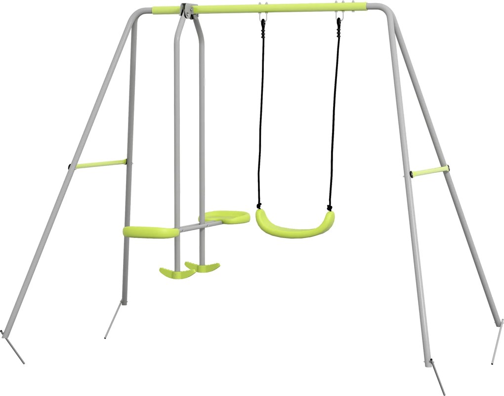 Outsunny Gyermeksziget Kerti Hinta 1 Egyszerű Hintával, 1 Tányéros Hintával és UV Ellen Védett Gyermekhintával, Terhelhetőség 135 kg, 255x160x180 cm,