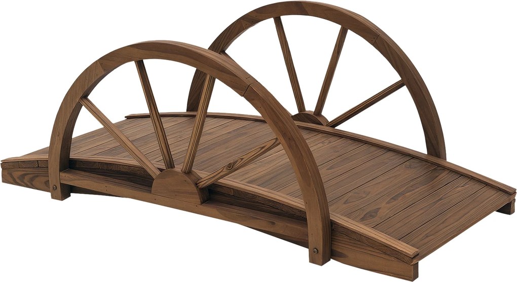 Outsunny Fa Kerti Híd Kerekes D tervvel, Tó Híd 150 kg Teherbírással, Dekoratív Híd, Kert, Park, Udvar 100 x 50 x 37 cm Sötét szürke | Aosom