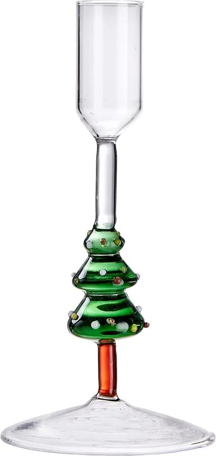 X-MAS üveg gyertyatartó 17,5 cm , karácsonyfa