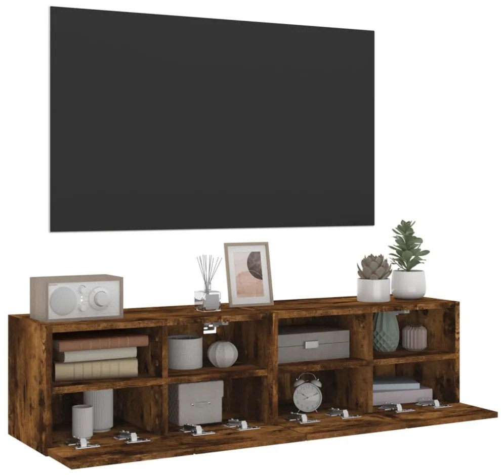 2 db füstös tölgy színű szerelt fa TV-szekrény 60 x 30 x 30 cm