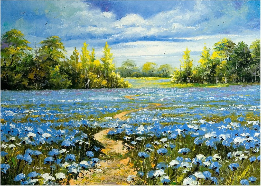 Kép - ösvény a mezőn, olajfestmény (üvegen) (70x50 cm)