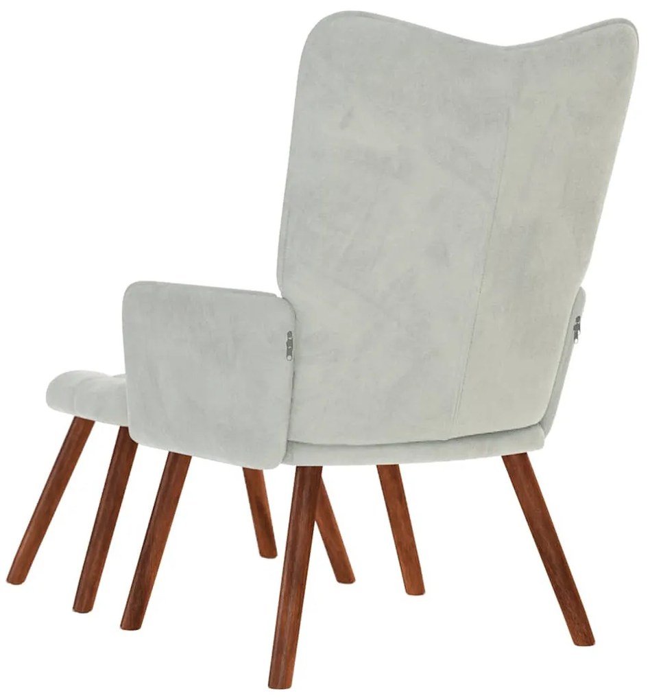 világosszürke bársony pihenőfotel zsámolynal