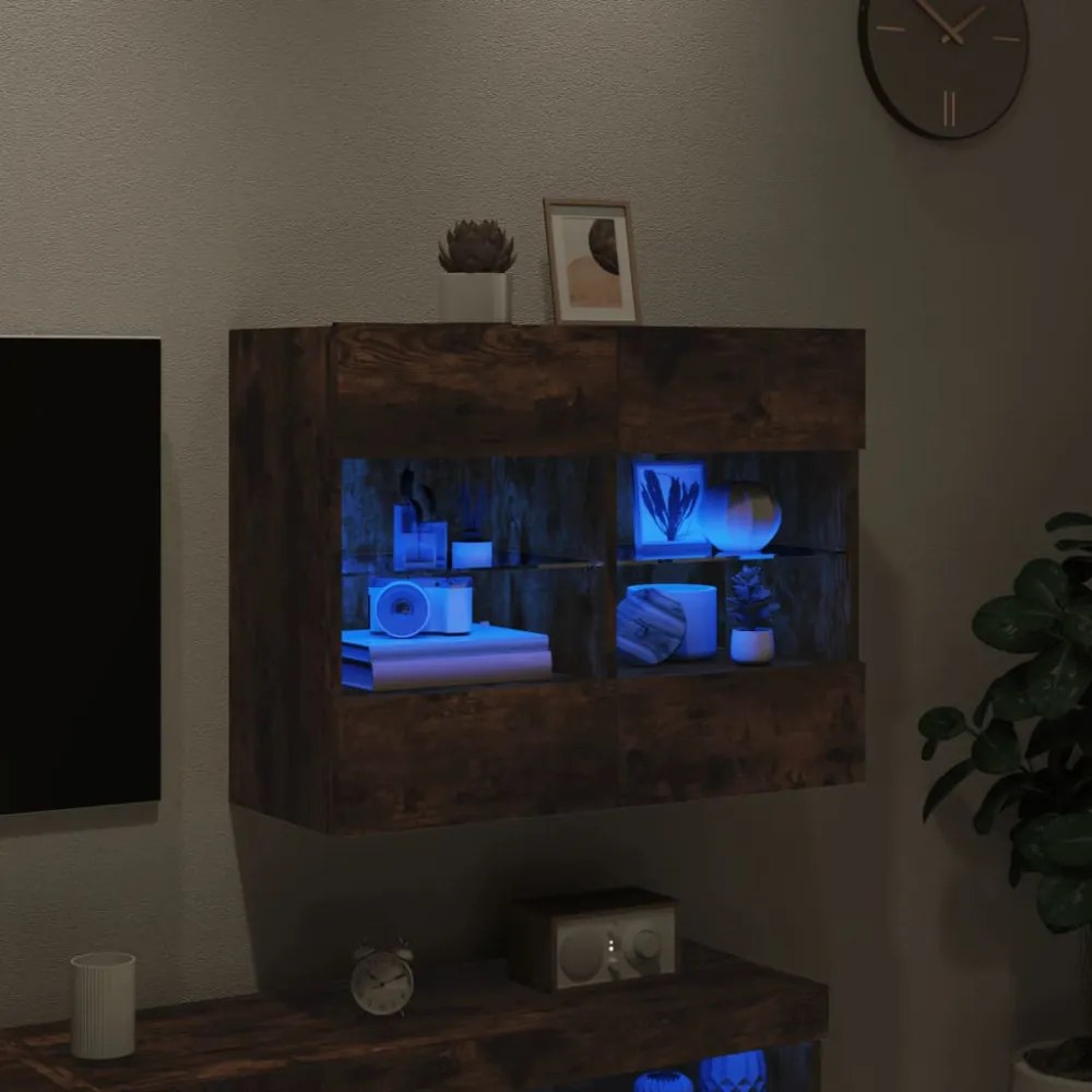füstös tölgy színű fali TV-szekrény LED-ekkel 78,5x30x60,5 cm