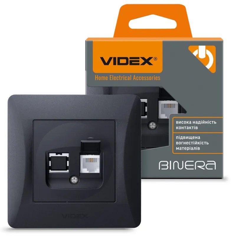 Videx Binera CAT3 fekete színű fali telefoncsatlakozó aljzat