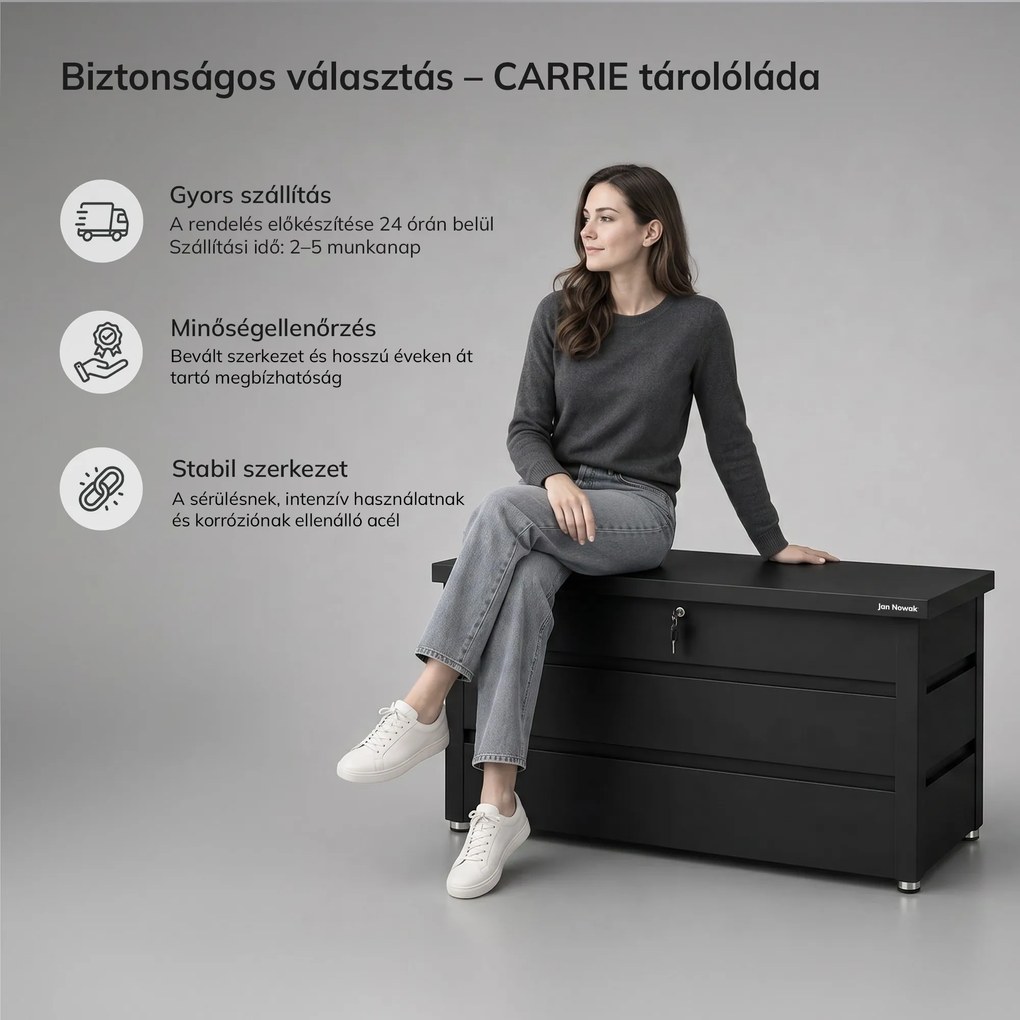 Nagy fekete kerti és erkélyláda: CARRIE 1190 x 520 x 587 mm