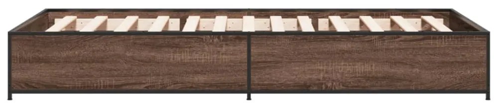 barna tölgyszínű szerelt fa és fém ágykeret 100 x 200 cm