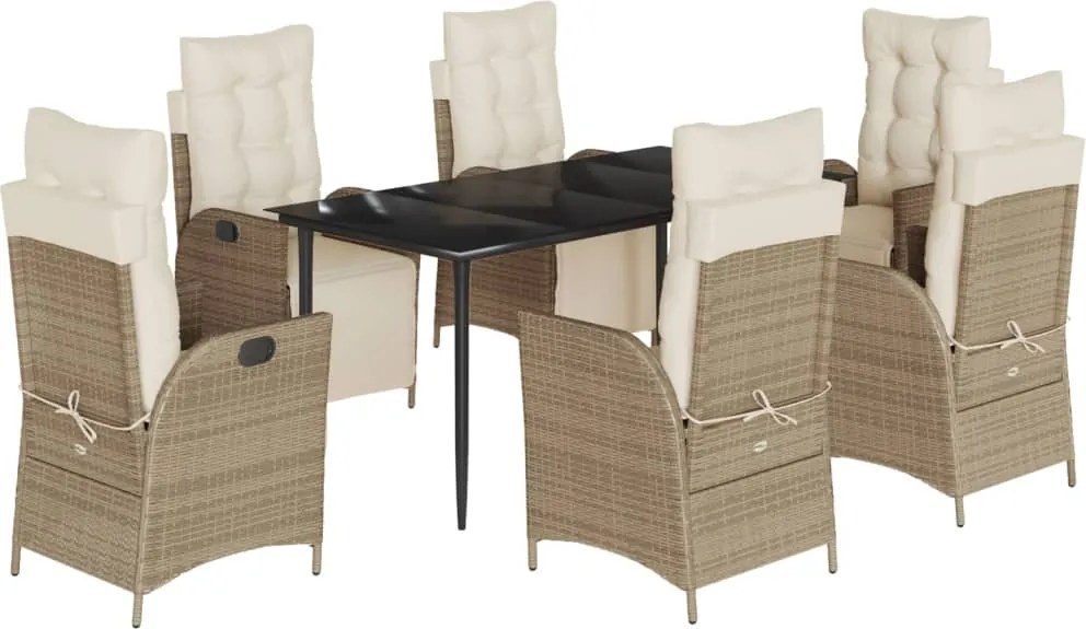 vidaXL 7 részes bézs polyrattan kerti étkezőgarnitúra párnákkal