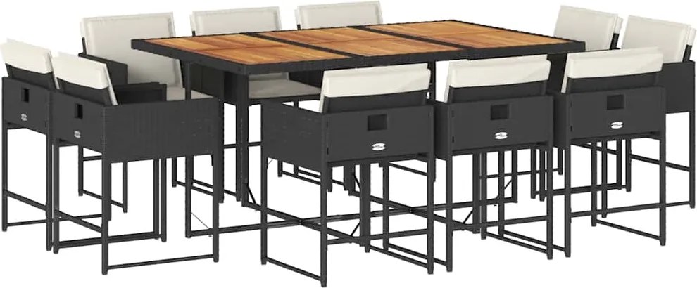 vidaXL 11 részes fekete polyrattan kerti étkezőgarnitúra párnákkal
