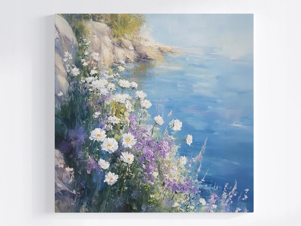 Vászonkép Canvas Tájkép Tenger Tengerpart Virágok Margaréták Rét 80x80