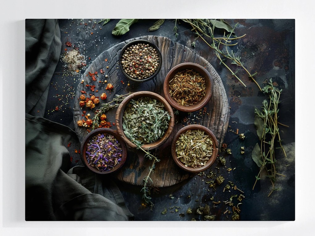 Canvas Vászonkép Konyha Főzés Fűszerek Szárított Gyógynövények 80x60