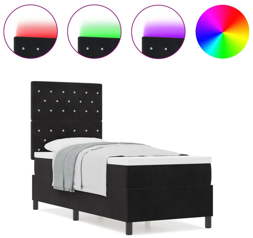 Boxspring Ágy Matrac és LED Fekete 80x200 cm Bársonyos