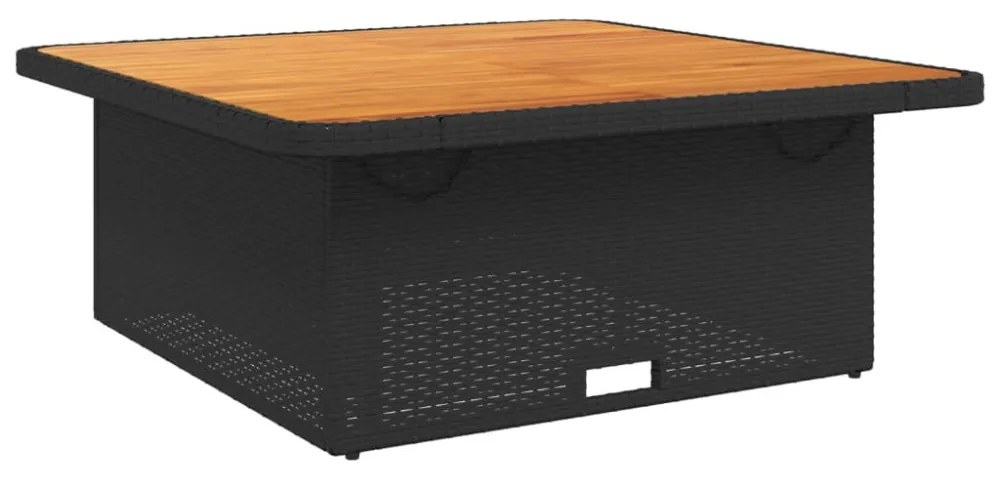 fekete polyrattan és akácfa kerti asztal 110 x 110 x 71 cm