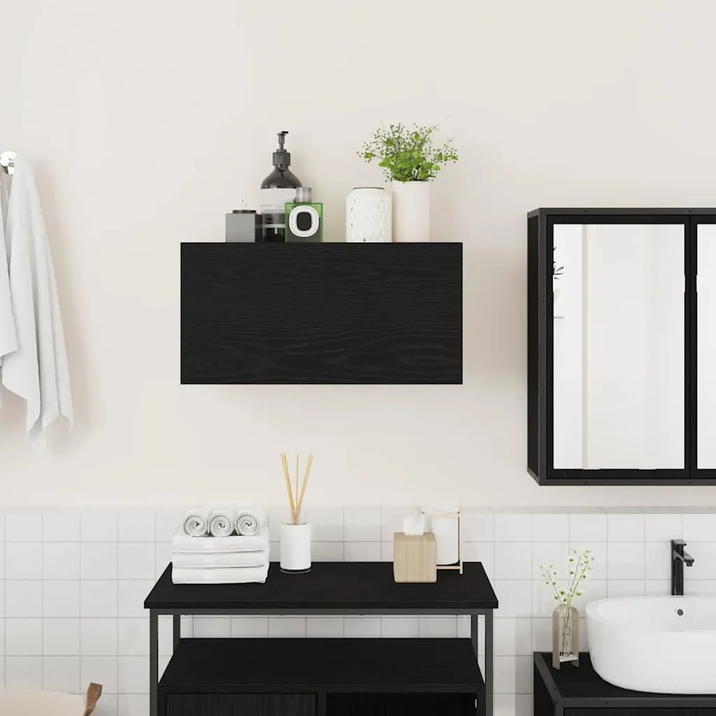fekete szerelt fa fali fürdőszobaszekrény 60x25x30 cm