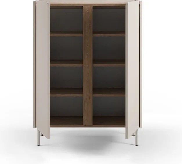 Krémszínű-natúr színű szekrény tölgyfa dekorral 90x120x40 cm Lucile – Marckeric