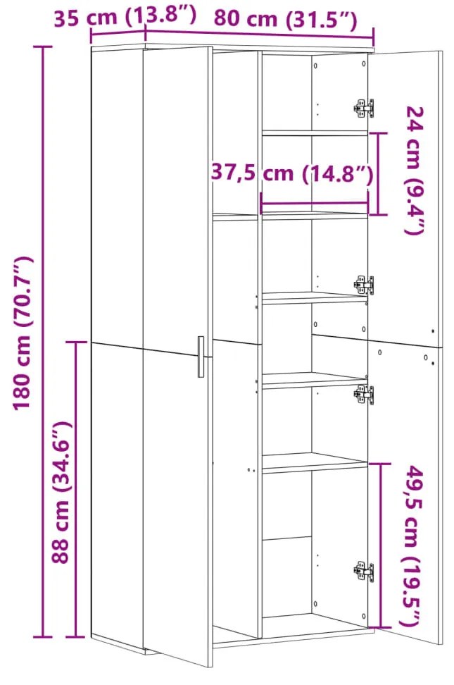 füstös tölgy színű szerelt fa magasszekrény 80 x 35 x 180 cm