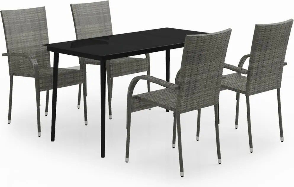 vidaXL 5 részes szürke és fekete kerti étkezőgarnitúra