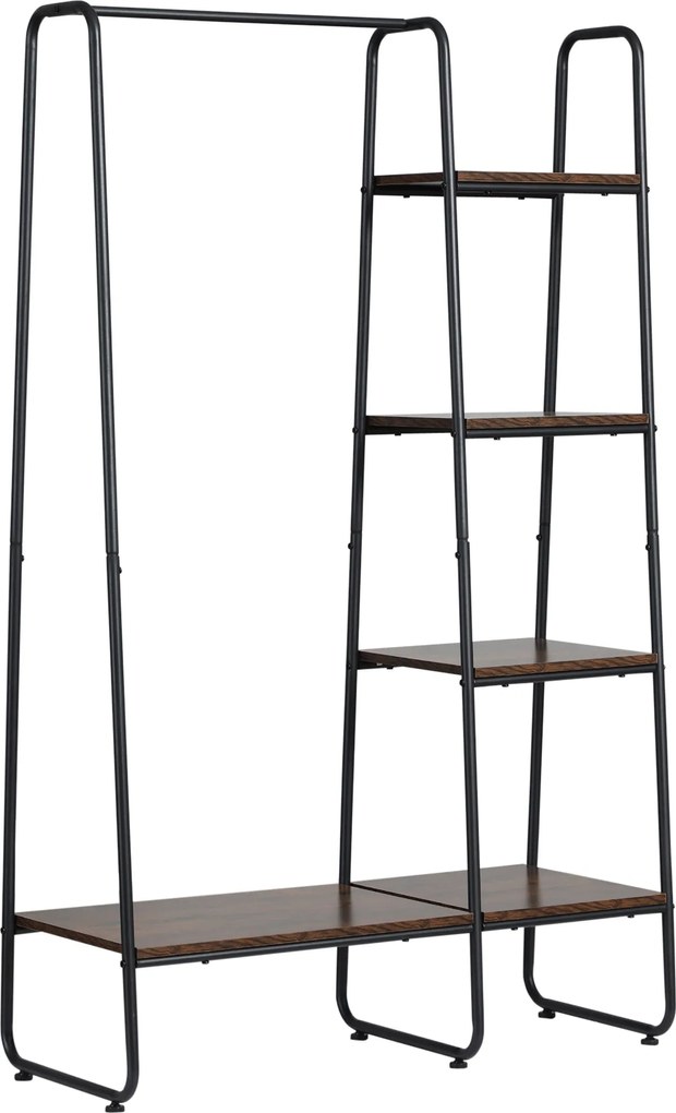 HOMCOM Fa Ruhatartó 5 Tárolópolccal és Akasztósrúddal - Ipari Stílusú Szobába, Nappaliba vagy Előszobába 101x39x160 cm Rusztikus | Aosom
