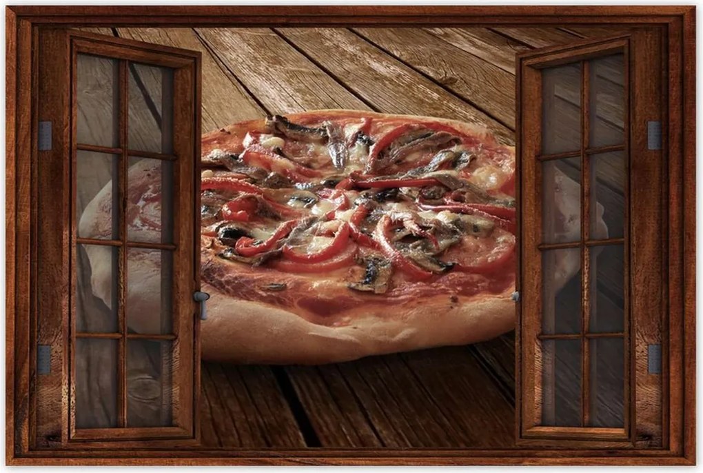 Poszterek 60x40 Pizza a fa asztalon