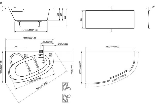 Ravak C461000000 - Sarokkád ASYMMETRIC 160x105 cm akril/fehér
