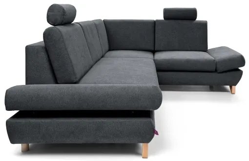 Ággyá nyitható, kárpitozott L-alakú sarokkanapé tárolóhellyel, AVESTA, jobb oldali, antracit