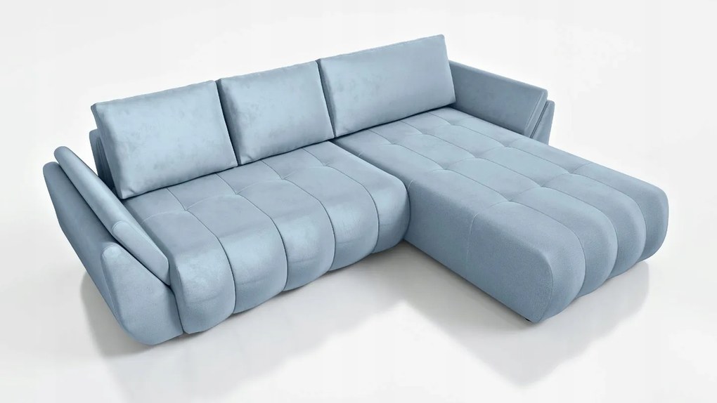 Kék Összecsukható Sarokülőgarnitúra Alvás Funkcióval Faro 280 CM Velúr DL