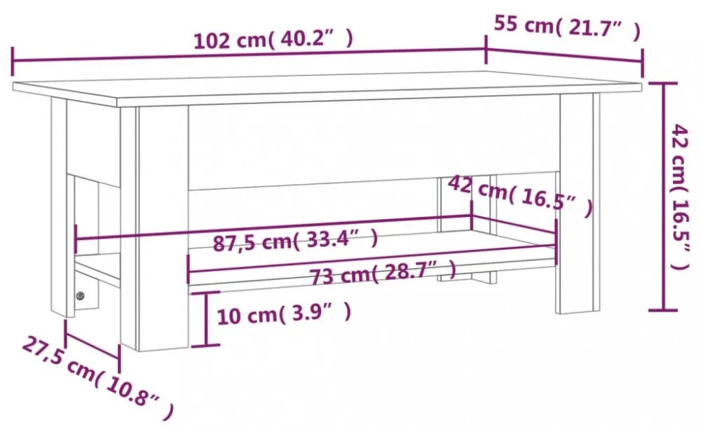 betonszürke szerelt fa dohányzóasztal 102 x 55 x 42 cm
