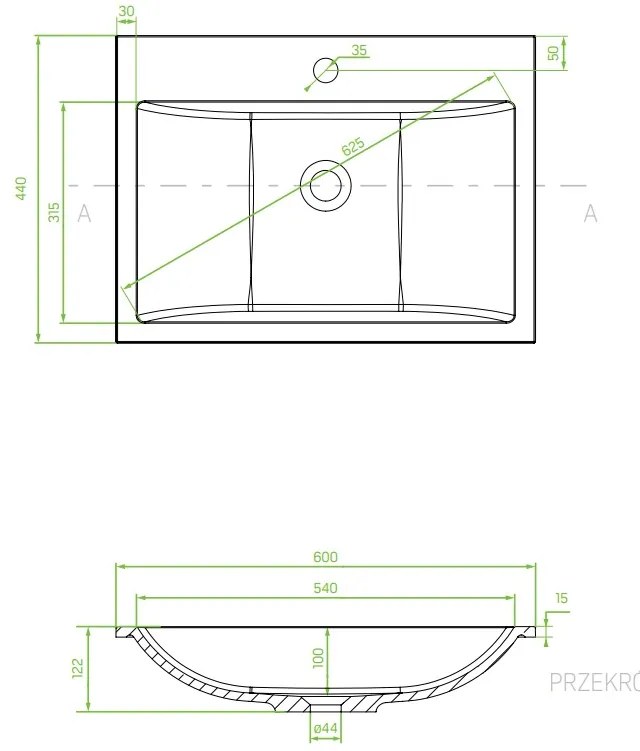 Laveo Albano, gránit mosogató 600x440x122 mm, szürke, LAV-VGA1510T