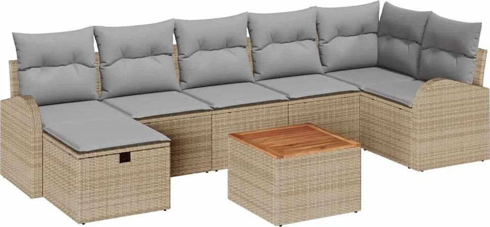 vidaXL Kerti Kanapé Szett párnával tárolóval 8 pcs Bézs polirattan