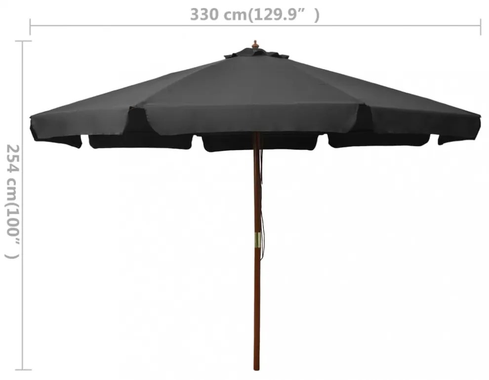 antracitszürke kültéri napernyő farúddal 330 cm
