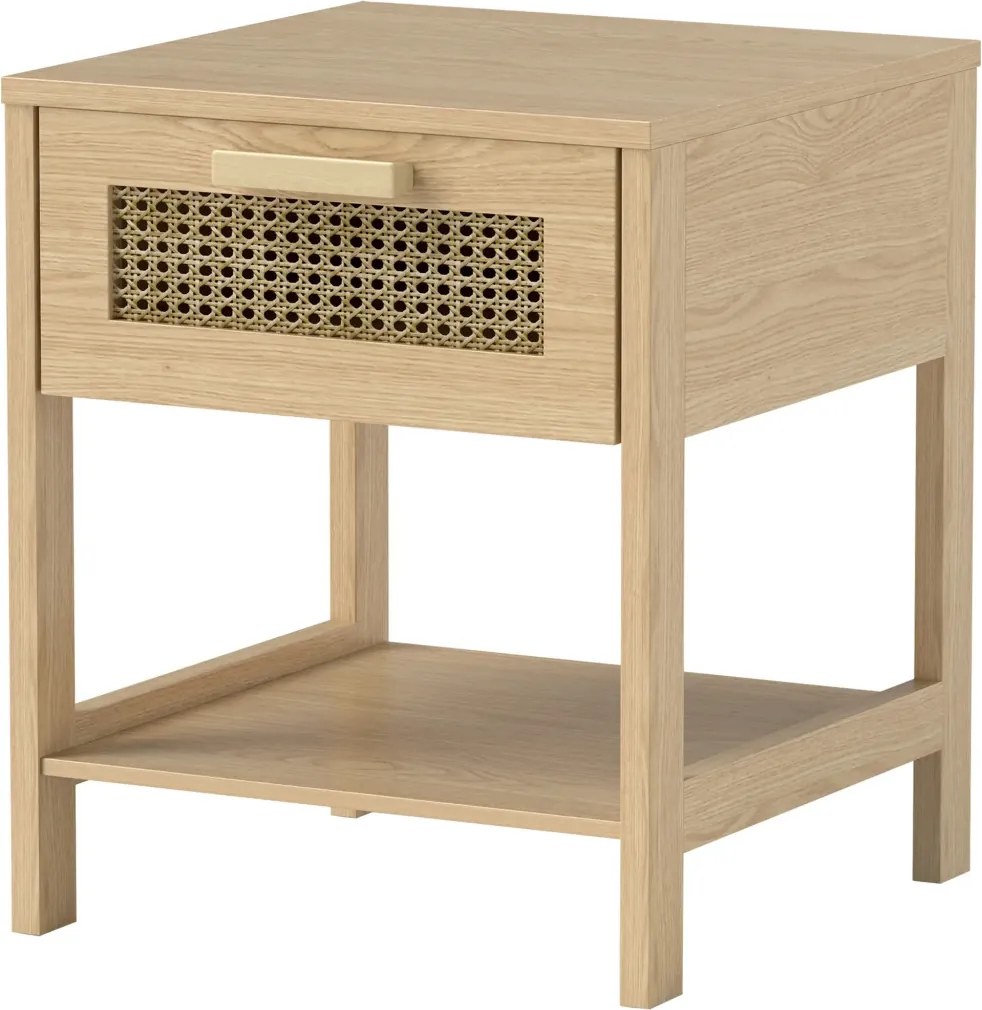 HOMCOM Éjjeliszekrény, fiókos lerakóasztal, MDF 40 x 40 x 48,4 cm, natúr fa