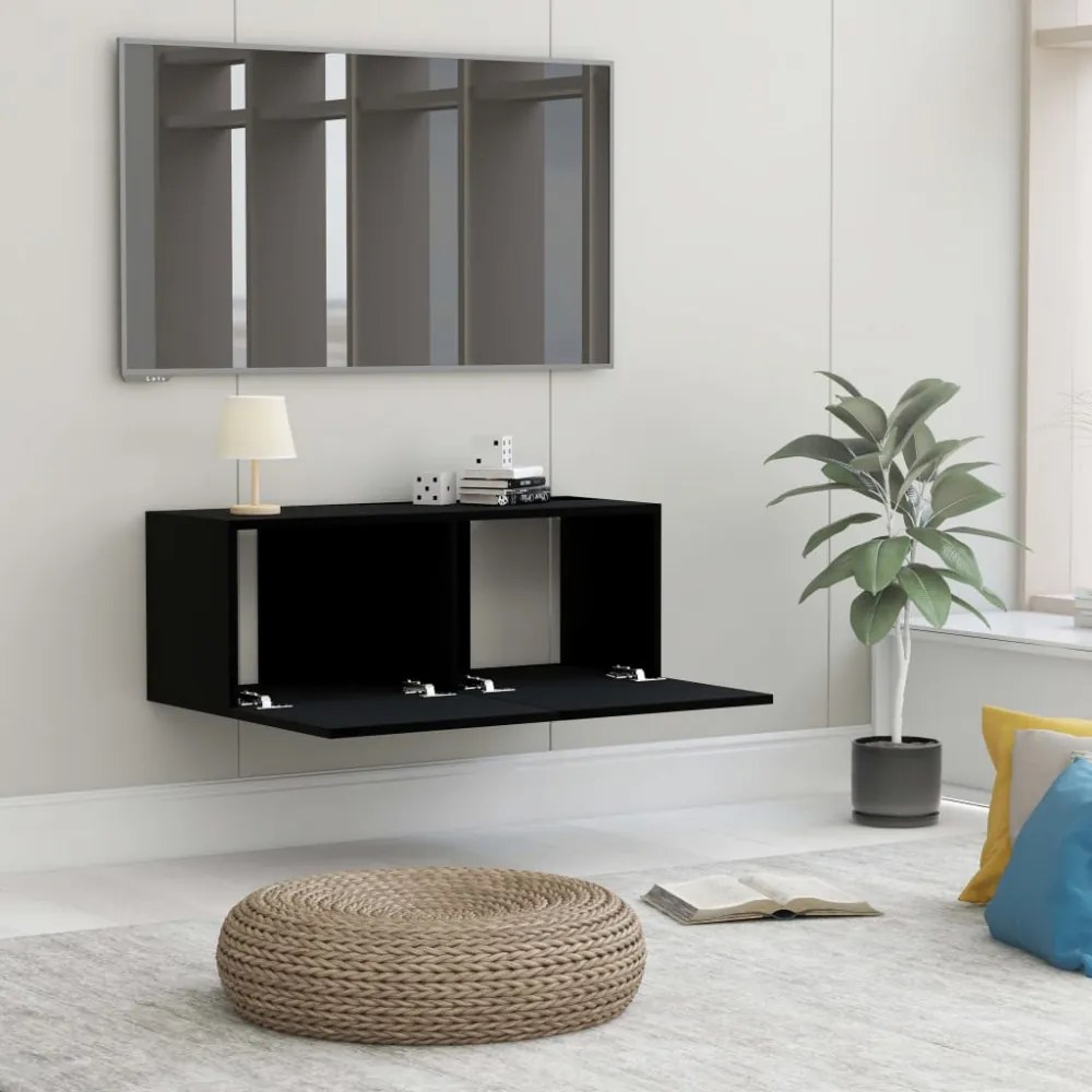 fekete szerelt fa TV-szekrény 80 x 30 x 30 cm