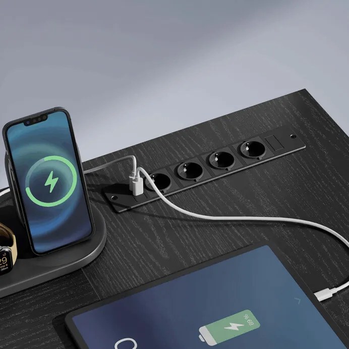 Számítógépasztal 150x120 cm, MDF, fekete, APC-E1395 BK