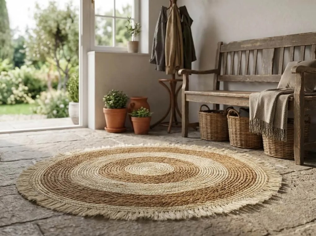 Természetes kerek szőnyeg VELOR DUO ⌀ 70 cm, bézs/barna