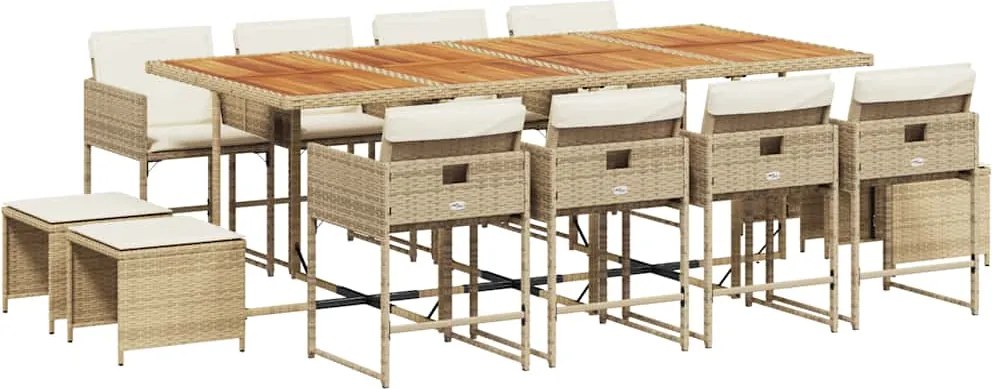 vidaXL 13 részes bézs polyrattan kerti étkezőgarnitúra párnákkal