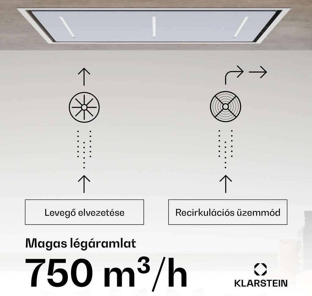 Klarstein LuxeAir páraelszívó, 90 cm, WLAN + Bluetooth, LED, 750 m³/h, elszívás/recirkuláció, EEC: A