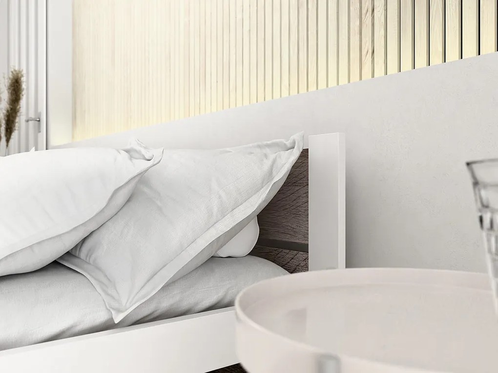 IKAROS DOUBLE ágy 140 x 200 cm, fehér/trüffel tölgy Ágyrács: Léces ágyrács, Matrac: Coco Maxi 20 cm matrac